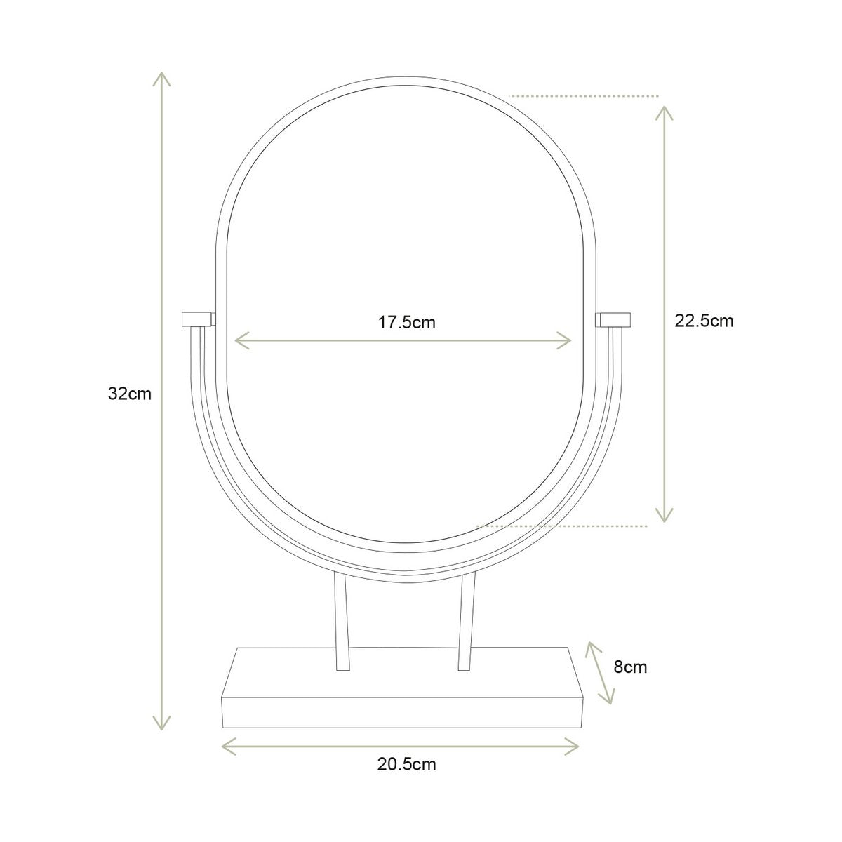 Mirror Oval on Stand Gold 20.3x31.1x8.5cm