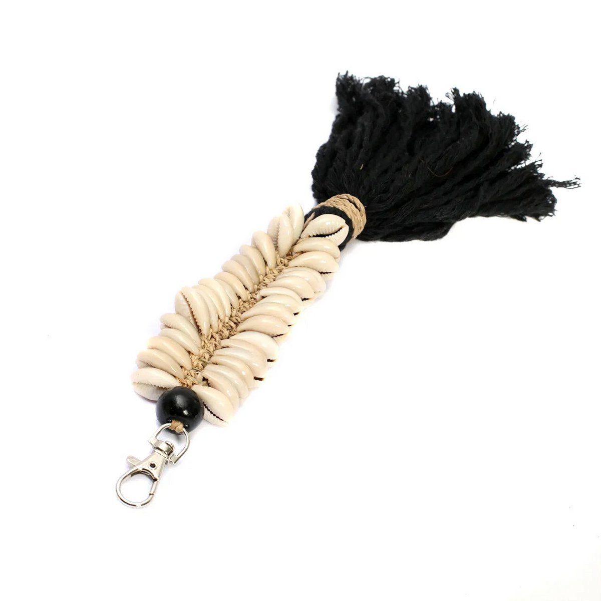 De Macrame Fishbone sleutelhanger - zwart