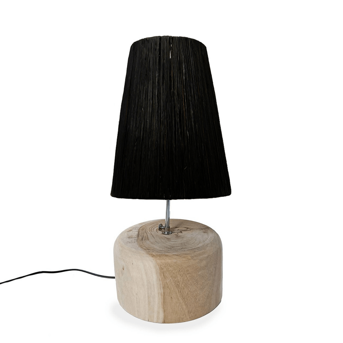 De raffia teak houten tafellamp - natuurlijk zwart