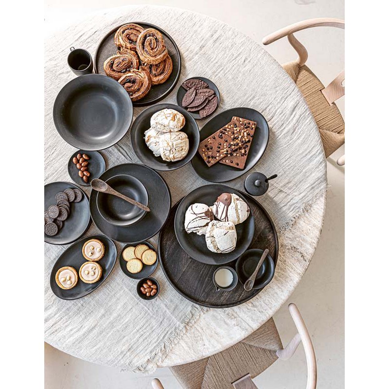 Set/16 Dinnerware Raw Matt Black