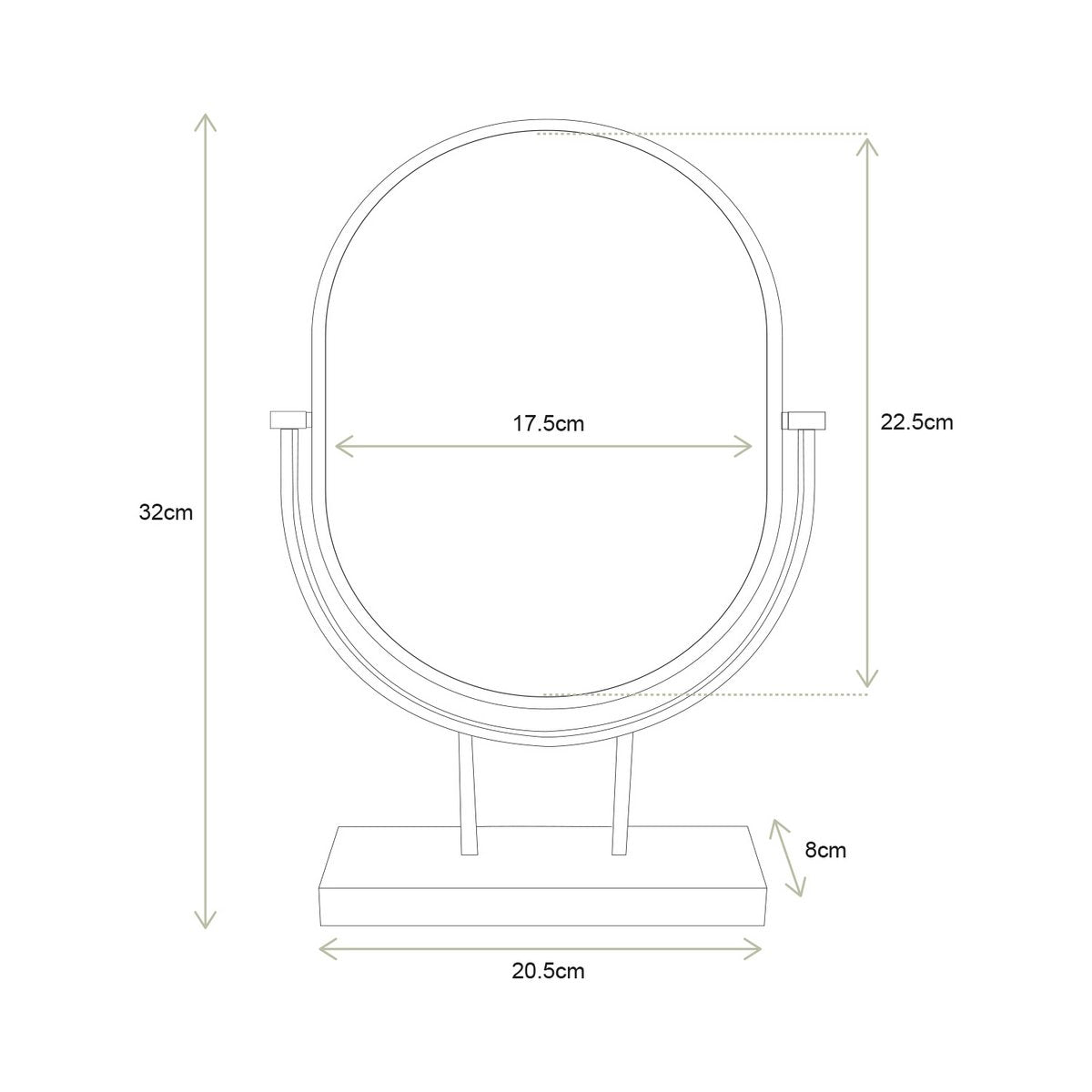 Mirror Oval on Stand Black 20.3x31.1x8.5cm