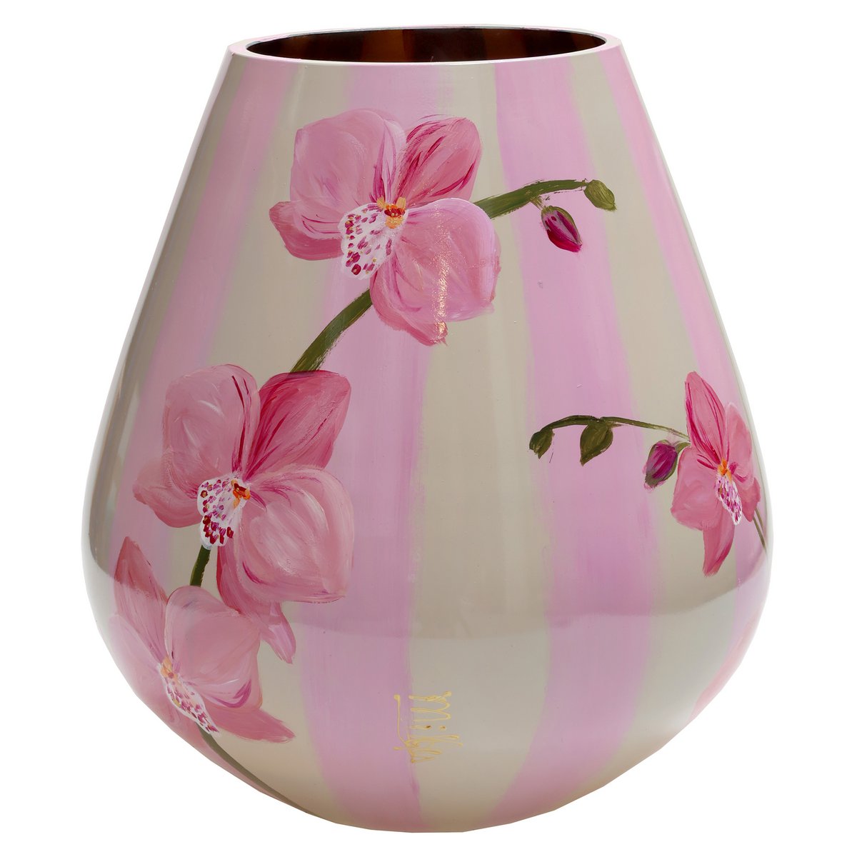 Handbeschilderde vaas - Tasman M Orchid pink stripe