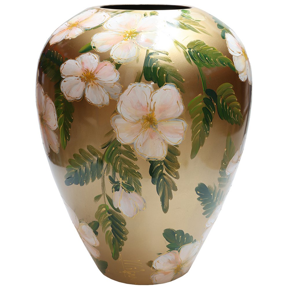 Handbeschilderde vaas - Kander M Rosehip white gold