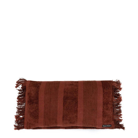 The Oh My Gee Kussenhoes - Bordeaux Fluweel - 30x50, fluwelen textuur met franjes, Boho-stijl voor woonkamer of terras