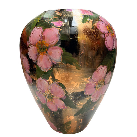 Handbeschilderde vaas - Kander flower hellebores bronze