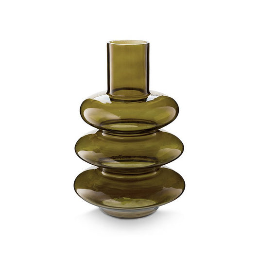 Vase Glass Green Geometric 20x29cm