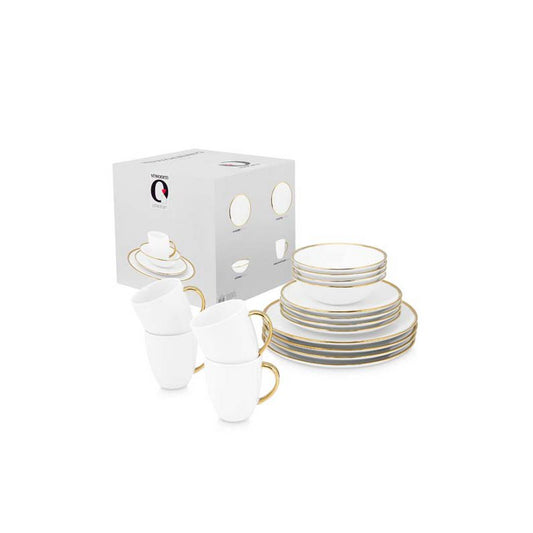 Set/16 Dinnerware Raw White Gold