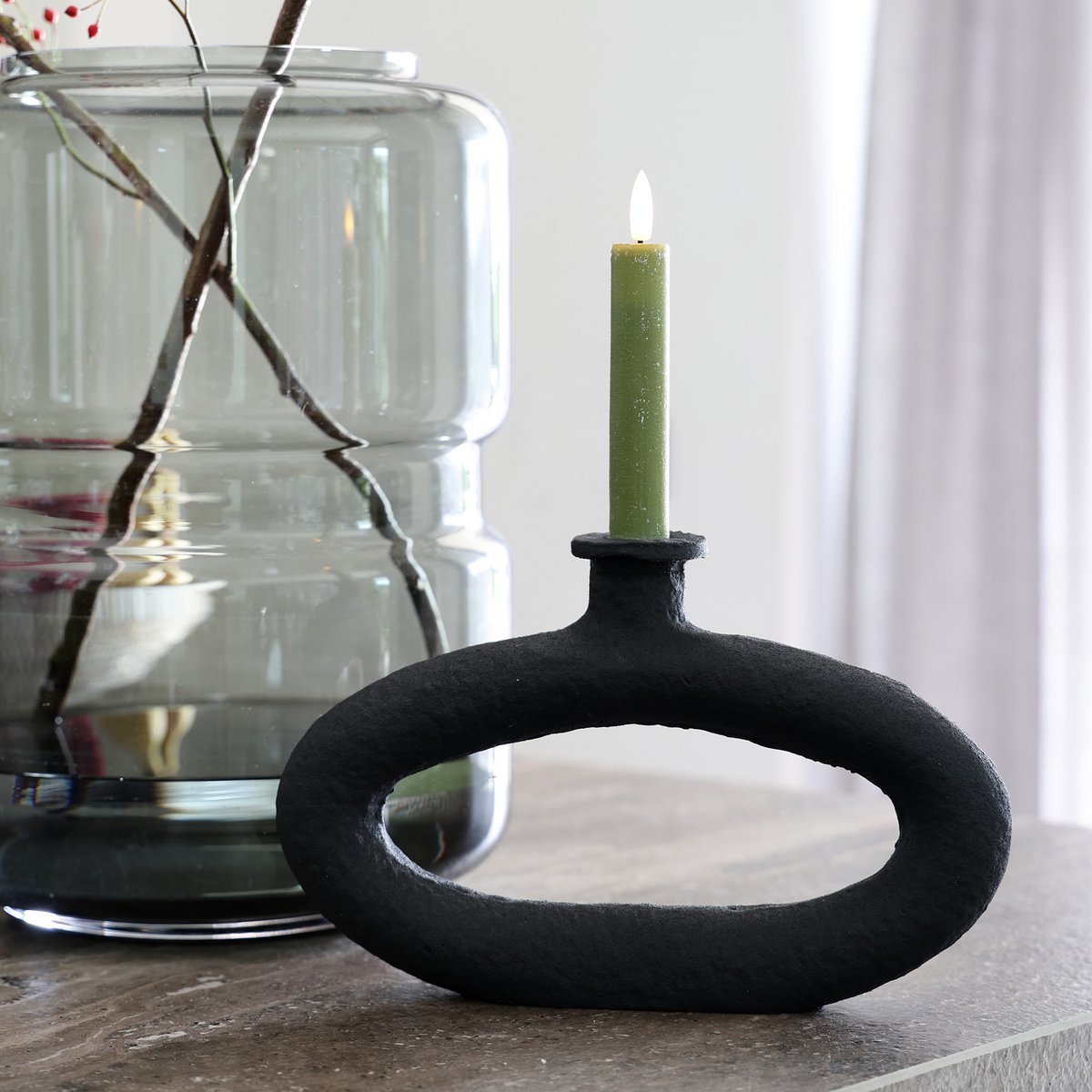 Kaarsenhouder - Rocha rough black