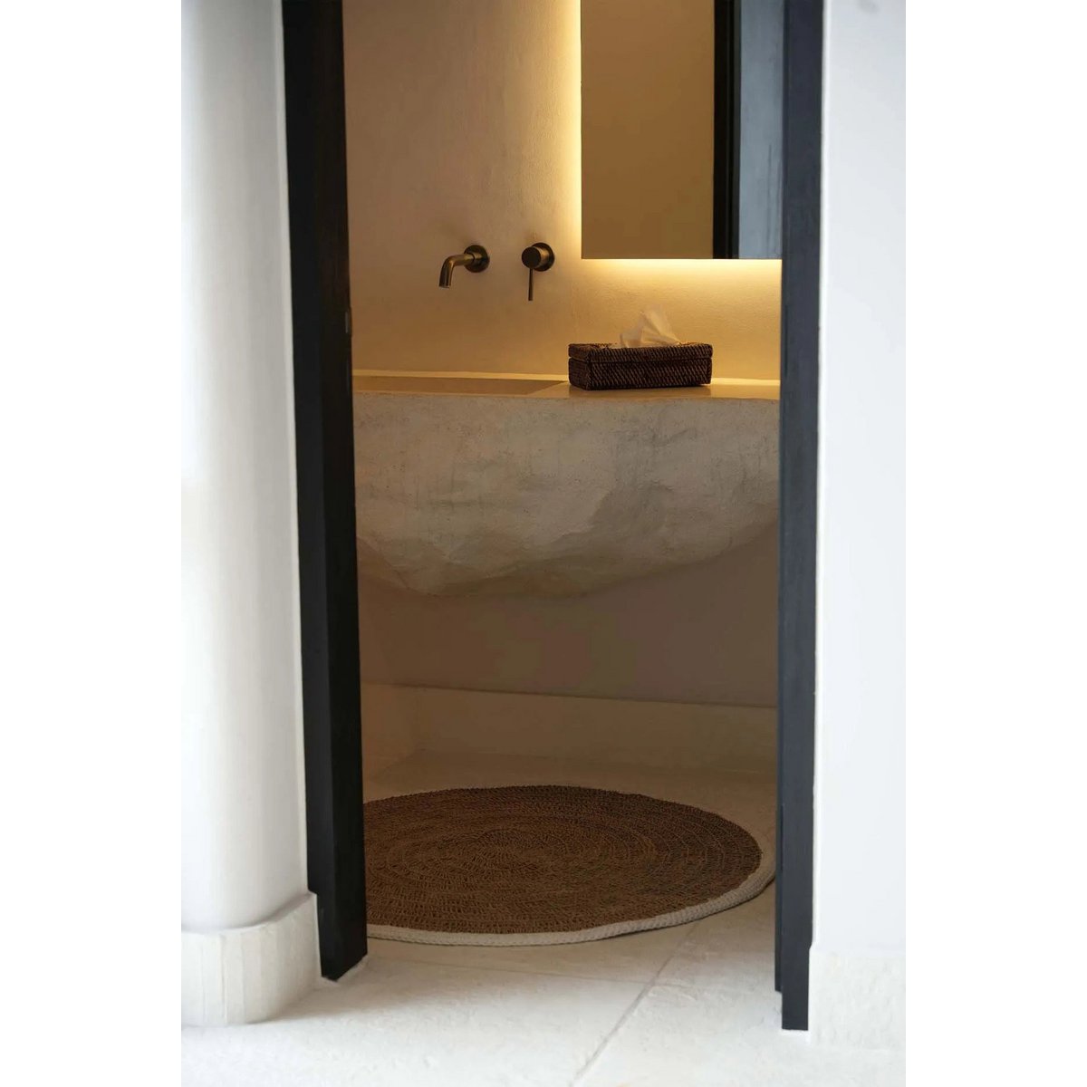 Het ronde tapijt van zeegras en katoen - natuurlijk wit - 100