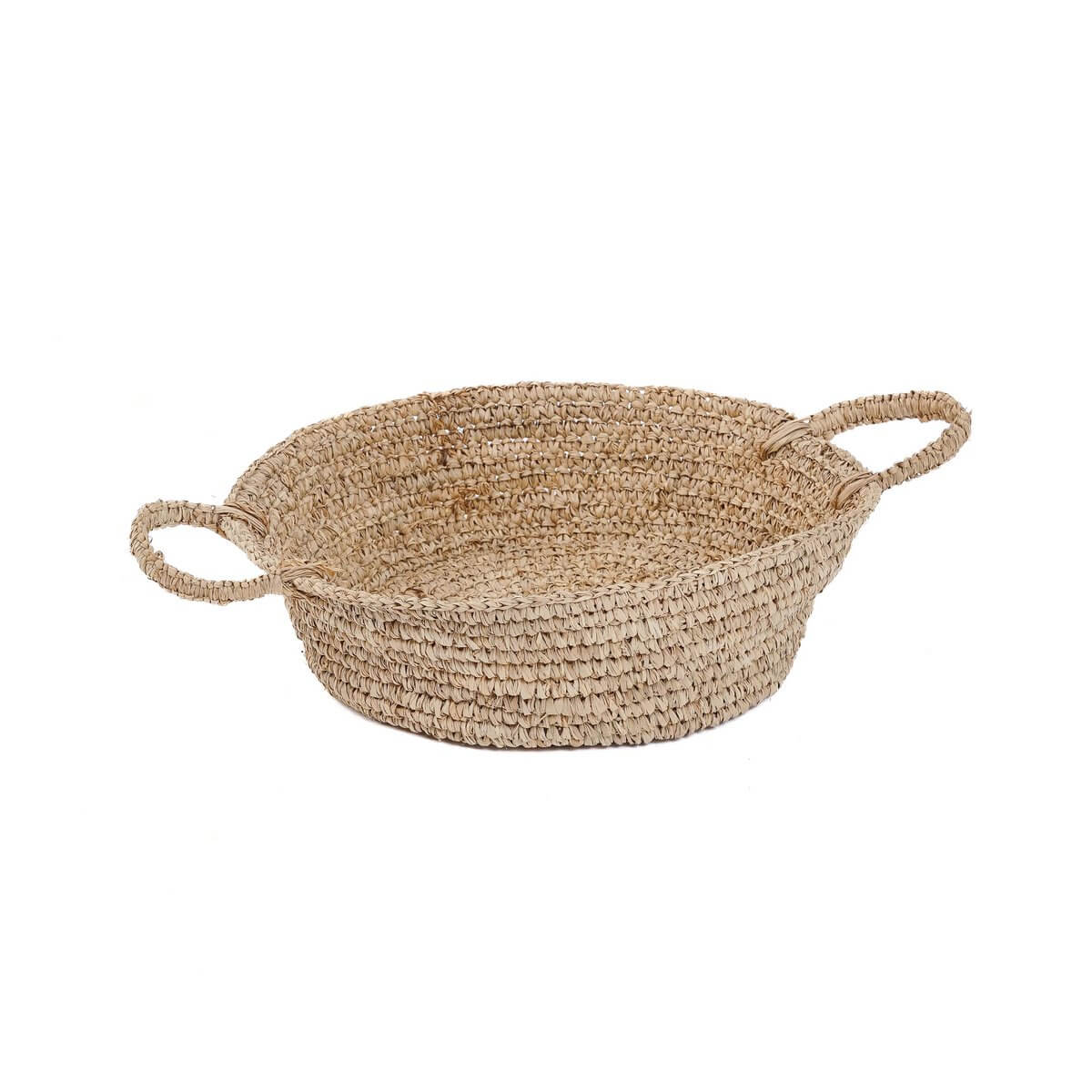 De Raffia Mandenbakken - Naturel - M, round woven basket with handles, ideal for rustic home decor and storage in small spaces.