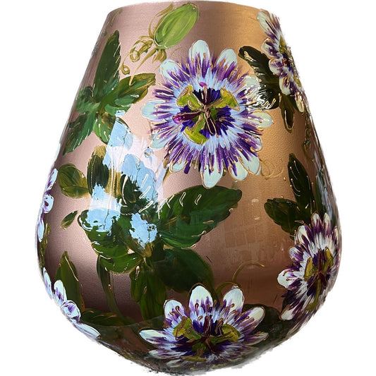 Handbeschilderde vaas - Tasman M passiflora bronze