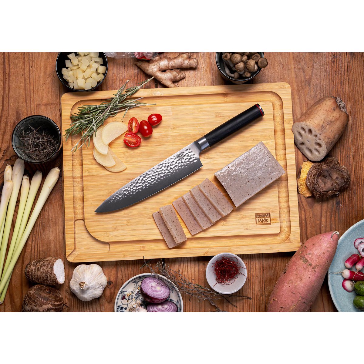 Mes - Gyuto (koksmes) met bamboe Saya en bamboedoos - 200 mm lemmet