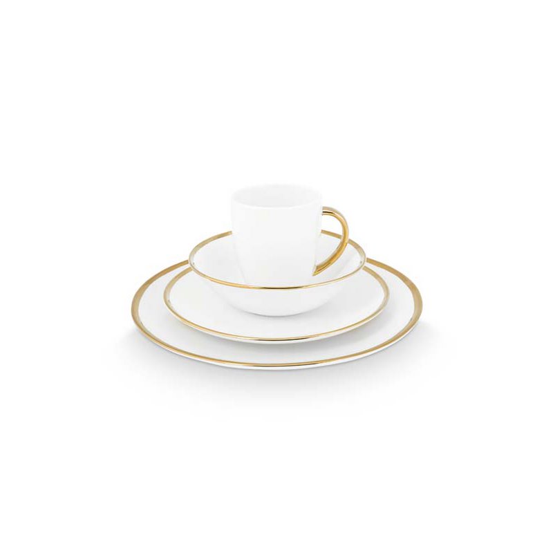 Set/16 Dinnerware Raw White Gold