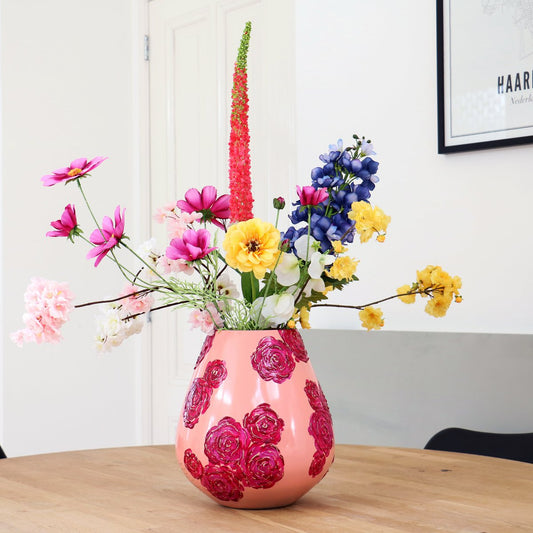 Handbeschilderde vaas - Tasman M roses Ø26 x H28 cm