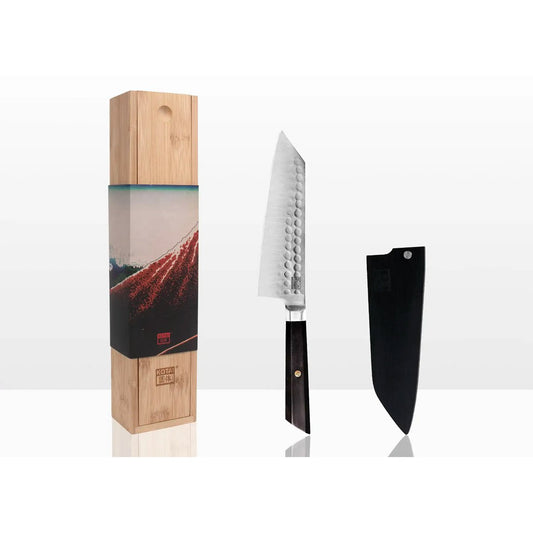 Mes - Bunka Santoku met bamboe Saya en bamboedoos - 170 mm lemmet