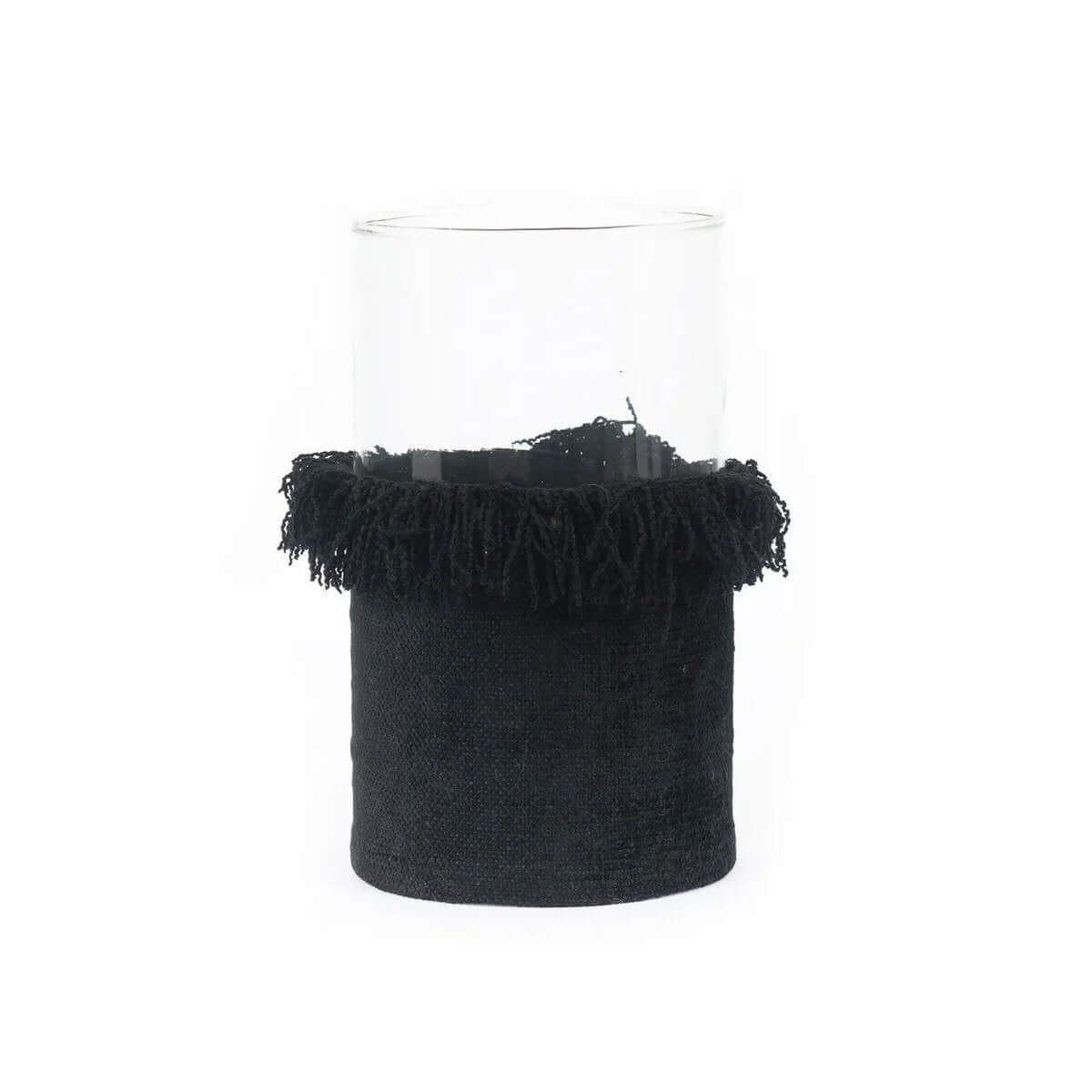 De Oh My Gee Kaarshouder - Zwart Fluweel - XXL in elegant black velvet with hand-knitted design, perfect for home decor.