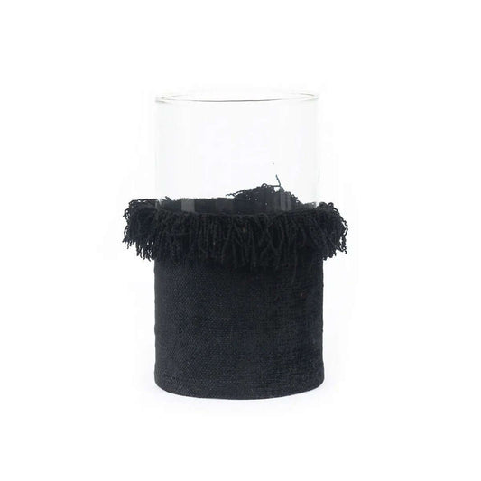 De Oh My Gee Kaarshouder - Zwart Fluweel - XXL in elegant black velvet with hand-knitted design, perfect for home decor.