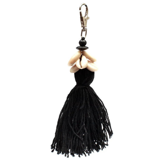 The Cowrie Tassel Keychain - Zwart