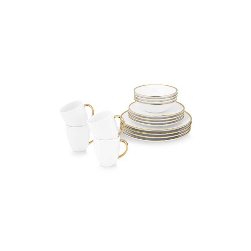 Set/16 Dinnerware Raw White Gold